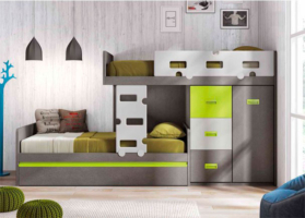 Habitación infantil con camas tipo Tren + escalera. ElMenut.com